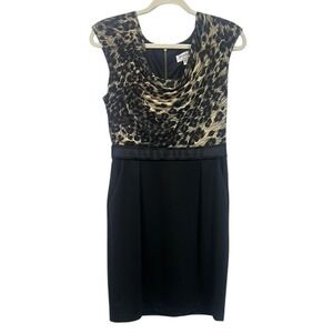 Sophia Christina Black Leopard Print Cocktail‎ Dress Pockets Size 8 Style 50846